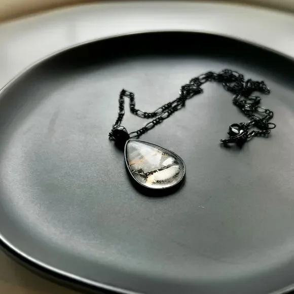 Handmade Watercolored Painted Paper Teardrop Pendant Necklace, Black Necklace - Picture 5 of 8